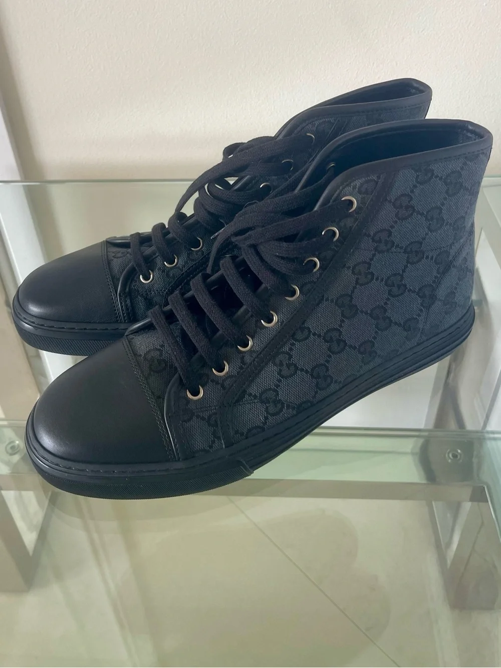 Gucci GG Black Monogram Canvas High-Top Men's Sneakers Size 9 US 10